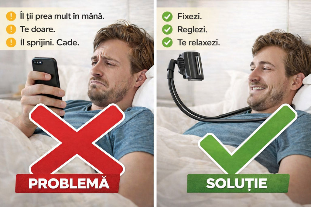 Suport Telefon Reglabil 360° – Fara Maini, Fara Disconfort