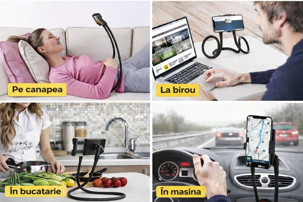 Suport Telefon Reglabil 360° – Fara Maini, Fara Disconfort
